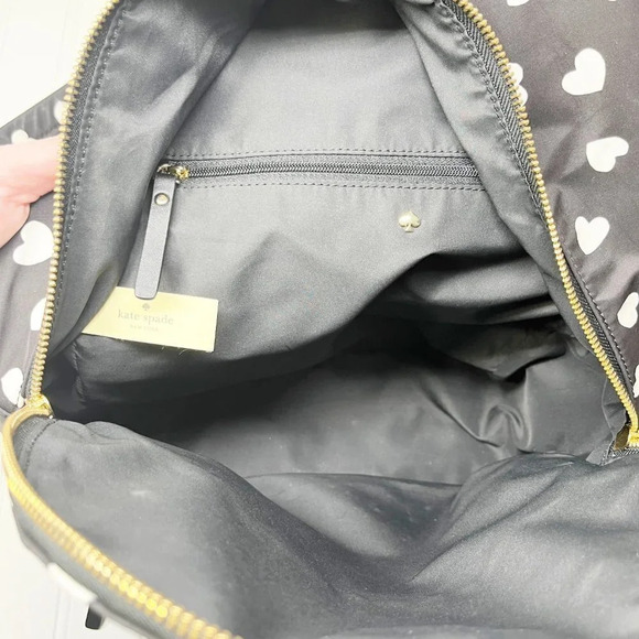 Kate Spade Black & White Heart Print Nylon Backpack Purse with Adjustable Straps - Picture 9 of 10